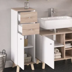 Midischrank Senyo Weiß 30 x 95 cm mit Schubladen Vicco