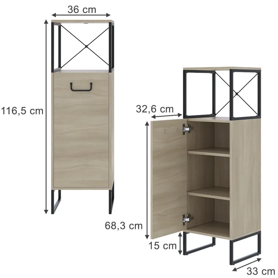 Midischrank Vionna Eiche/Schwarz 36 x 116.5 cm Vicco