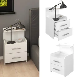 Nachttisch Alpin Weiß 40 x 62 cm mit Schubladen Vicco