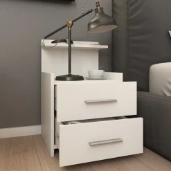 Nachttisch Alpin Weiß 40 x 62 cm mit Schubladen Vicco