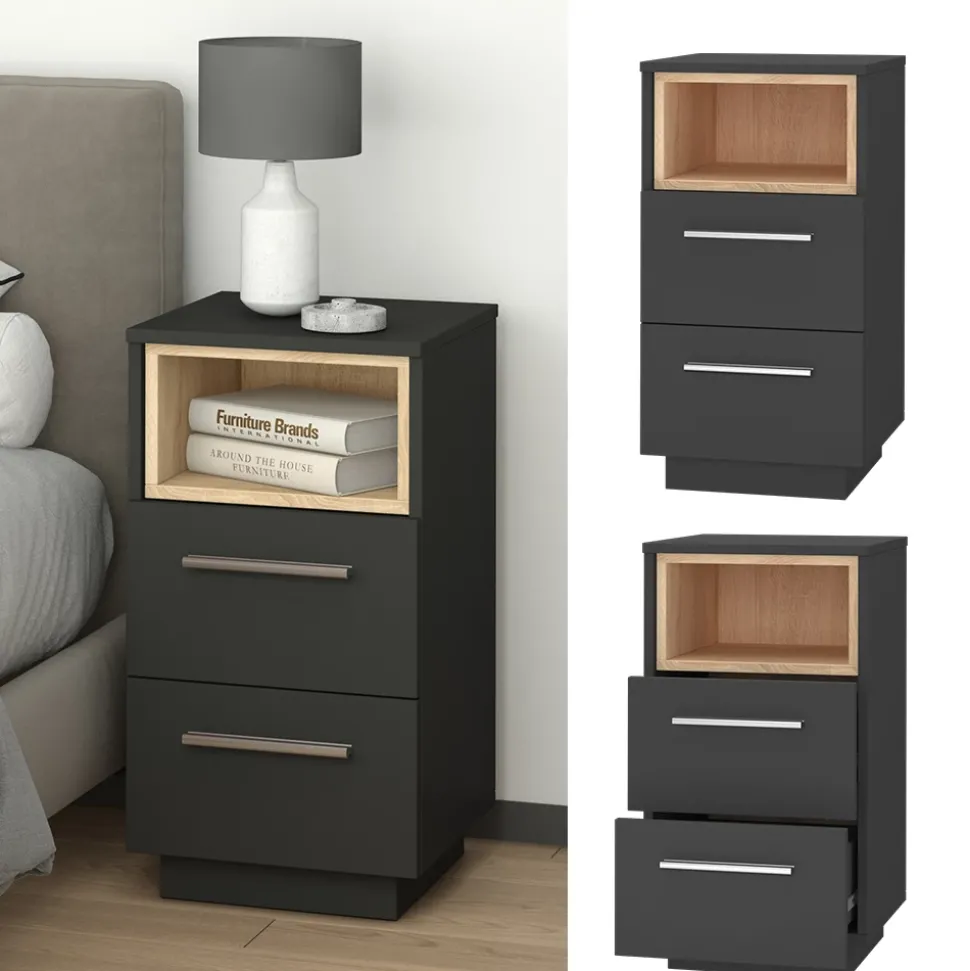 Nachttisch Beatrice Anthrazit 2er Set Vicco