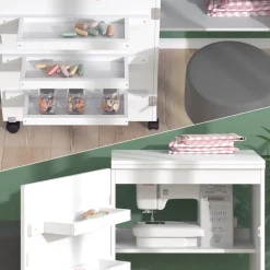 Nähtisch Carmen Weiß 118 x 77.5 cm mit 3 Regalen Vicco