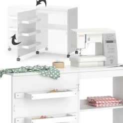 Nähtisch Carmen Weiß 118 x 77.5 cm mit 3 Regalen Vicco