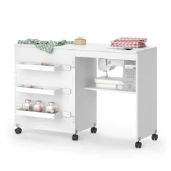 Nähtisch Carmen Weiß 118 x 77.5 cm mit 3 Regalen Vicco