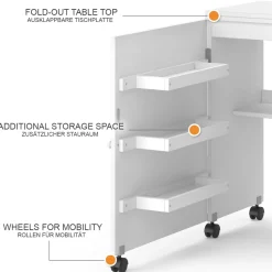 Nähtisch Carmen Weiß 118 x 77.5 cm mit 3 Regalen Vicco
