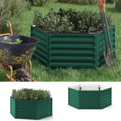 ok-Living Hochbeet Kräuterbeet Gemüsebeet sechseckig 129x129x60cm (LxBxH) grün Pflanzkasten Frühbeet Aufzucht Beet Garten