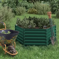 ok-Living Hochbeet Kräuterbeet Gemüsebeet sechseckig 129x129x60cm (LxBxH) grün Pflanzkasten Frühbeet Aufzucht Beet Garten
