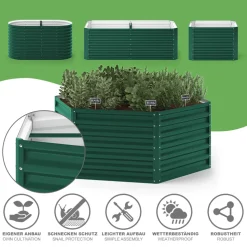 ok-Living Hochbeet Kräuterbeet Gemüsebeet sechseckig 129x129x60cm (LxBxH) grün Pflanzkasten Frühbeet Aufzucht Beet Garten