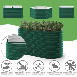 ok-Living Hochbeet Kräuterbeet Gemüsebeet oval 160x80x82cm (LxBxH) grün Pflanzkasten Frühbeet Aufzucht Beet Garten