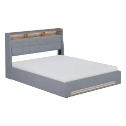 Polsterbett Christin Grau/Eiche 160x200 mit LED, USB-Anschluss & Matratze Vitalispa