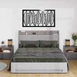 Polsterbett Christin Grau/Eiche 160x200 mit LED, USB-Anschluss & Matratze Vitalispa