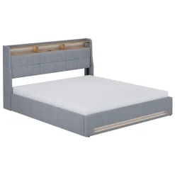 Polsterbett Christin Grau/Eiche 180x200 mit LED, USB-Anschluss & Matratze Vitalispa