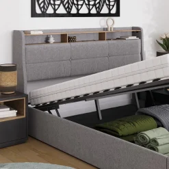 Polsterbett Christin Grau/Eiche 180x200 mit LED, USB-Anschluss & Matratze Vitalispa