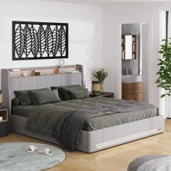 Polsterbett Christin Grau/Eiche 180x200 mit LED, USB-Anschluss & Matratze Vitalispa