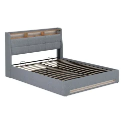 Polsterbett Christin Grau/Eiche 160x200 mit LED und USB-Anschluss Vitalispa