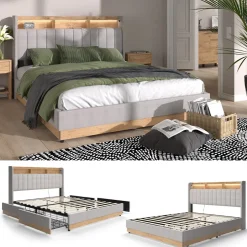 Polsterbett Nura Grau 160x200 cm mit 4 Schubladen Vitalispa