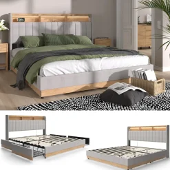 Polsterbett Nura Grau 180x200 cm mit 4 Schubladen Vitalispa