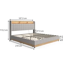 Polsterbett Nura Grau 180x200 cm mit 4 Schubladen Vitalispa
