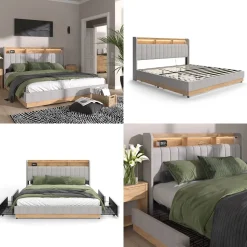 Polsterbett Nura Grau 180x200 cm mit 4 Schubladen Vitalispa