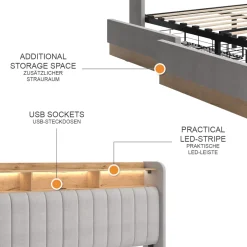 Polsterbett Nura Grau 180x200 cm mit 4 Schubladen Vitalispa