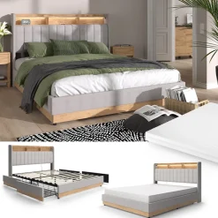 Polsterbett Nura Grau 160x200 cm mit Matratze Vitalispa