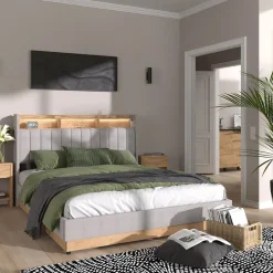 Polsterbett Nura Grau 160x200 cm mit Matratze Vitalispa