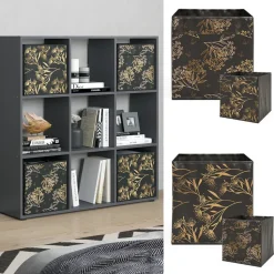 Raumteiler Nove Schwarz 104 x 108 cm mit 4 Faltboxen opt.1 Vicco