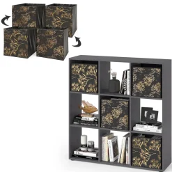 Raumteiler Nove Schwarz 104 x 108 cm mit 4 Faltboxen opt.1 Vicco