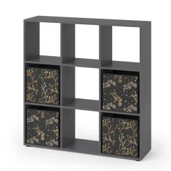 Raumteiler Nove Schwarz 104 x 108 cm mit 4 Faltboxen opt.2 Vicco