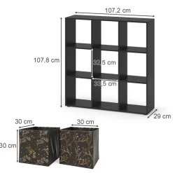 Raumteiler Nove Schwarz 104 x 108 cm mit 4 Faltboxen opt.2 Vicco