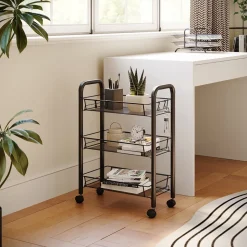 Rollcontainer Tarro Schwarz 45 x 64 cm mit 3 Ablagefächern Vicco