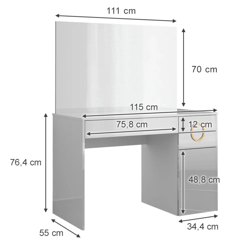 Schminktisch Adela Weiß 115 cm mit Spiegel Vicco