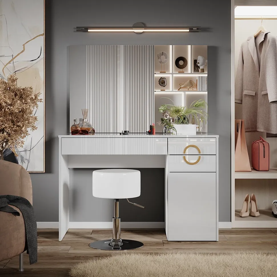 Schminktisch Adela Weiß 115 cm mit Hocker Vicco