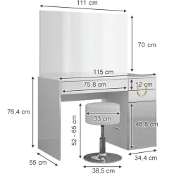 Schminktisch Adela Weiß 115 cm mit Hocker Vicco
