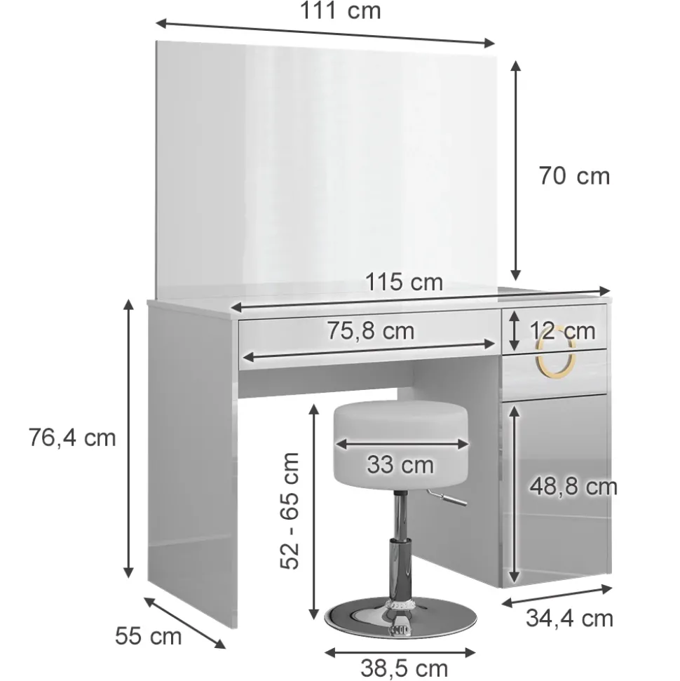 Schminktisch Adela Weiß 115 cm mit Hocker Vicco