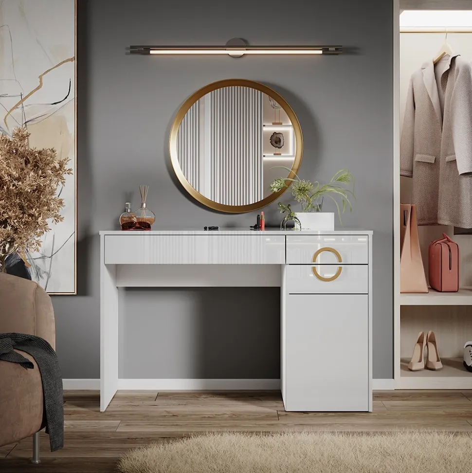 Schminktisch Adela Weiß 115 cm mit 3 Schubladen Vicco