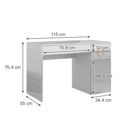 Schminktisch Adela Weiß 115 cm mit 3 Schubladen Vicco