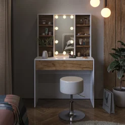 Schminktisch Alexa Goldkraft Eiche/Weiß 93 cm mit LED Beleuchtung Vicco