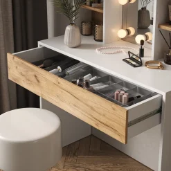 Schminktisch Alexa Goldkraft Eiche/Weiß 93 cm mit LED Beleuchtung Vicco