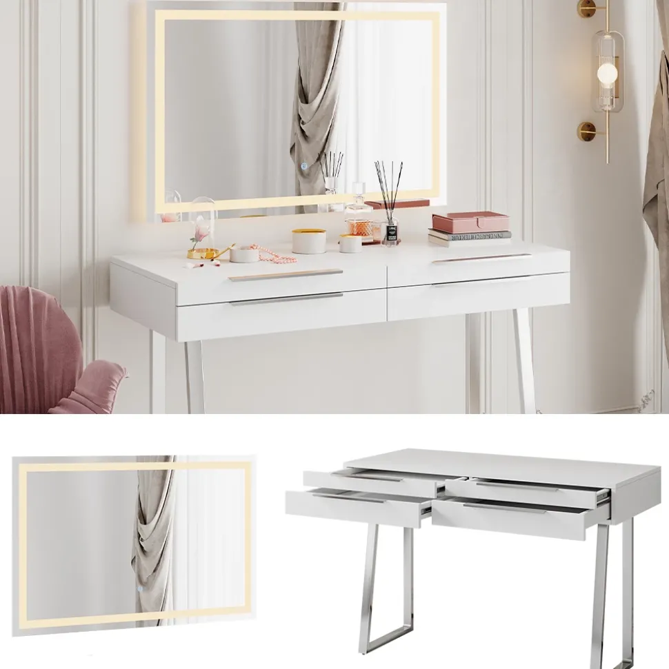 Schminktisch Alexia Weiß 120 cm mit LED-Spiegel Vicco