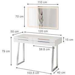 Schminktisch Alexia Weiß 120 cm mit LED-Spiegel Vicco