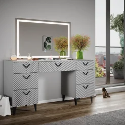 Schminktisch Anett Grau 150 cm mit LED-Spiegel Vicco