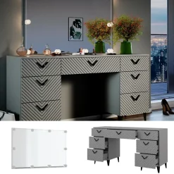 Schminktisch Anett Grau 150 cm mit LED Beleuchtung Vicco