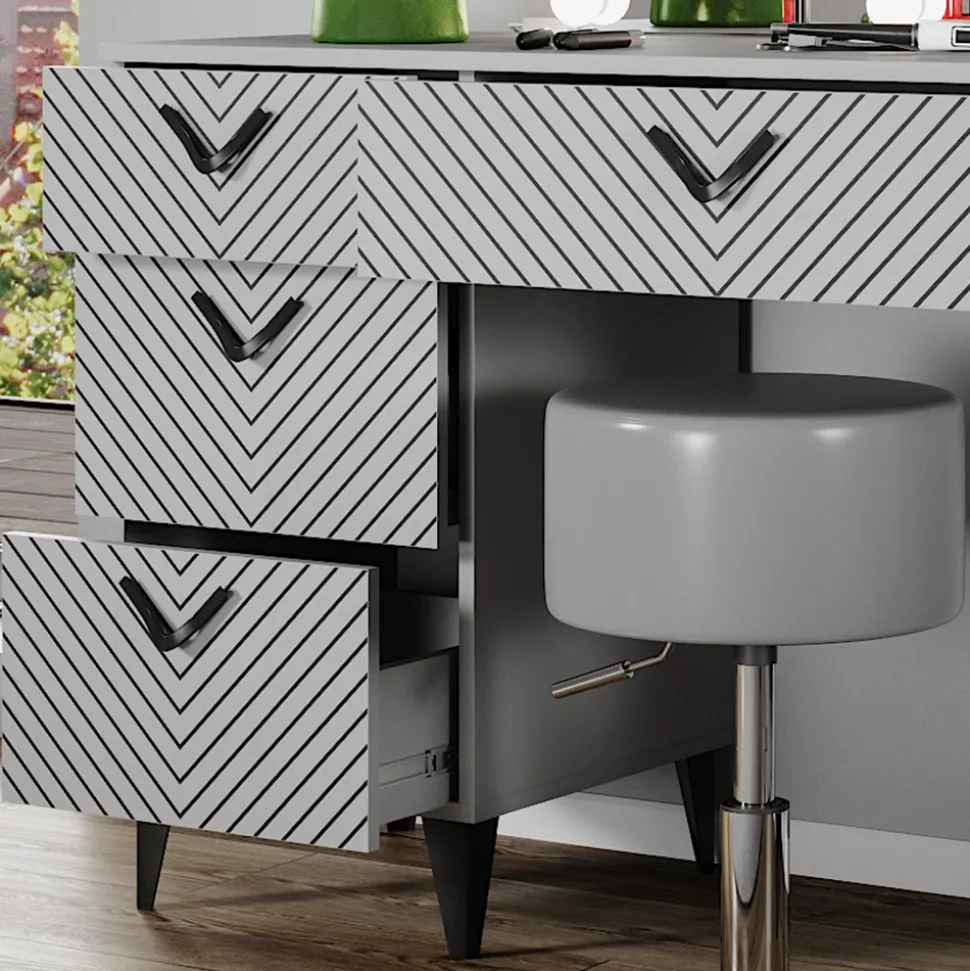 Schminktisch Anett Grau 150 cm mit LED Beleuchtung Vicco