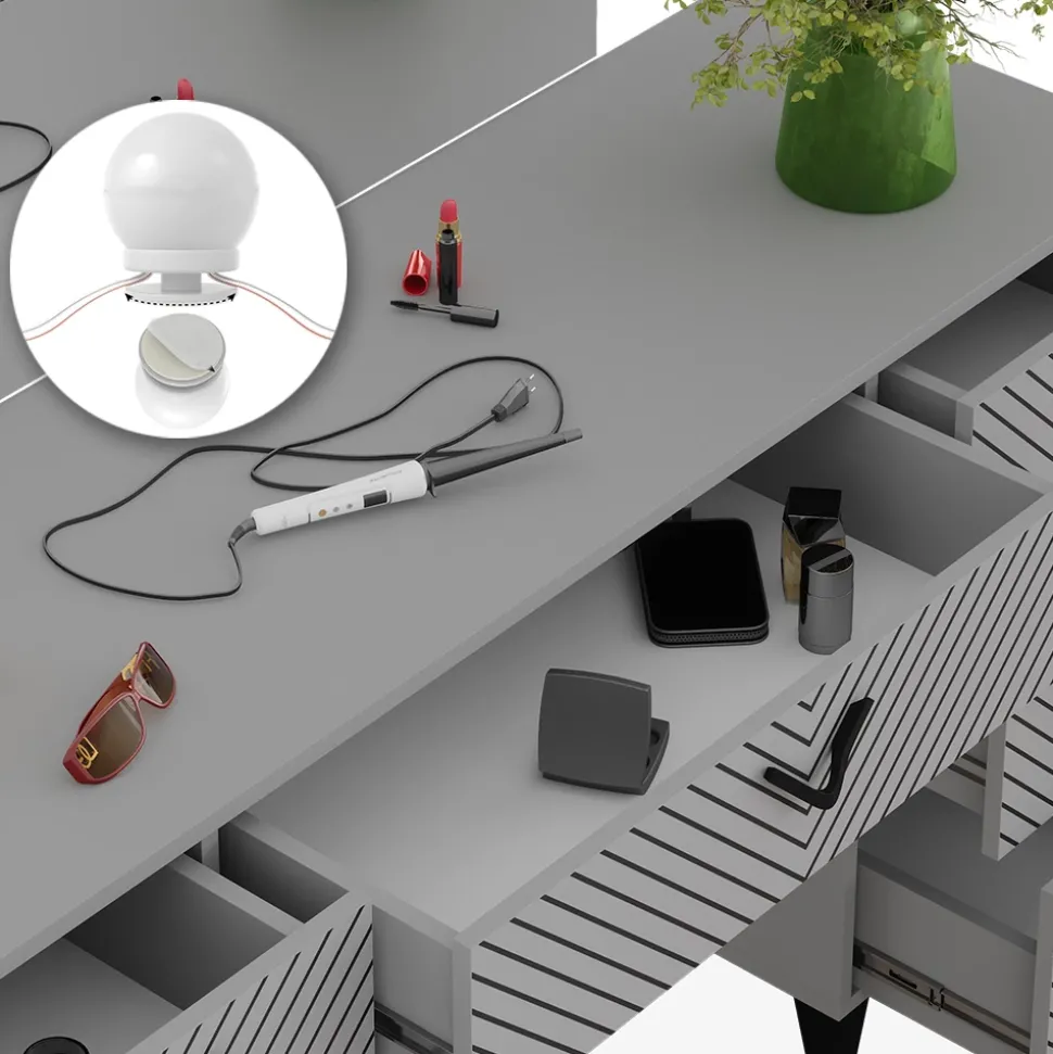 Schminktisch Anett Grau 150 cm mit LED Beleuchtung Vicco