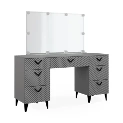 Schminktisch Anett Grau 150 cm mit LED Beleuchtung Vicco