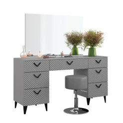 Schminktisch Anett Grau 150 cm mit Hocker Vicco