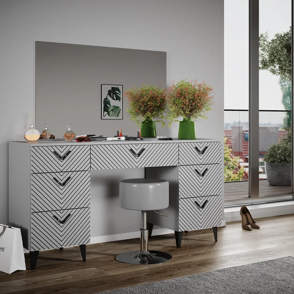 Schminktisch Anett Grau 150 cm mit Hocker Vicco