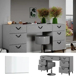 Schminktisch Anett Grau 150 cm mit Hocker Vicco