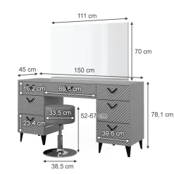 Schminktisch Anett Grau 150 cm mit Hocker Vicco